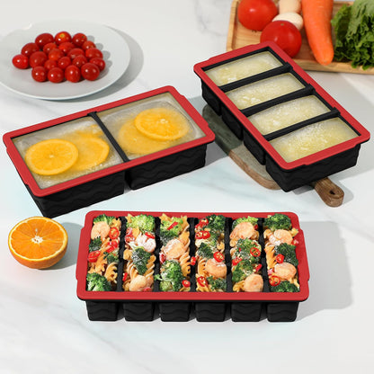 3-Pack Silicone Freezer Trays with Lid,2 Large 2-Cup(500ml)&4 Medium 1-Cup(250ml)&6 Small 1/2-Cup(125ml) Soup Freezer Container Molds,Ice Cube Tray For Meal Prep&Freezing Soup,Stews,Sauces