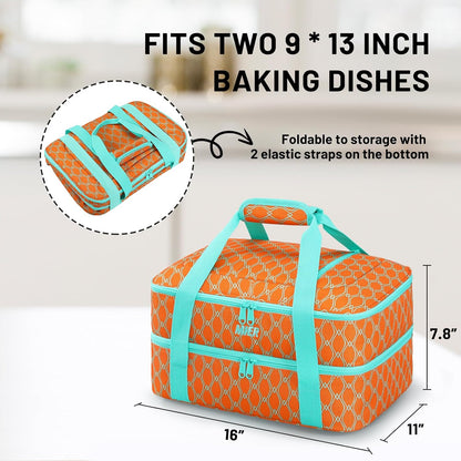 MIER Insulated Casserole Carrier for Hot or Cold Food Thermal Food Carrier Bag for Lasagna Potluck Parties Picnic Cookouts, Fits 9"x13" Baking Dish/Foil Pan, Red