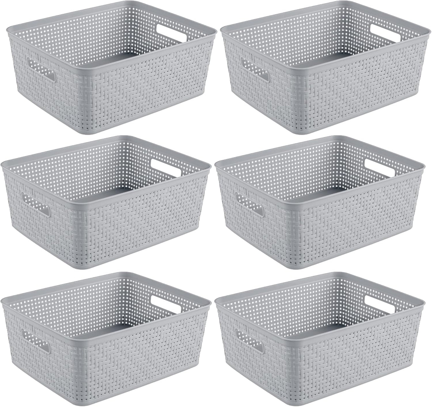 Sterilite 6-Pack Tall Basket, Woven Plastic Storage Baskets for Organization, Cement - Organizing Bin Containers with Handles for Bedroom, Bathroom, Dorm, and Closet