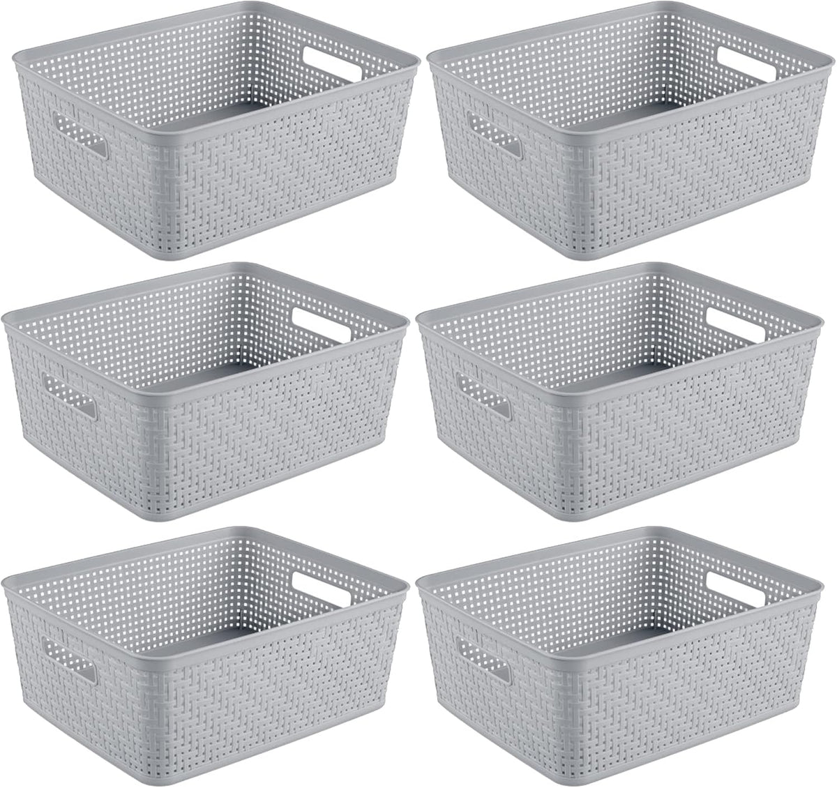 Sterilite 6-Pack Tall Basket, Woven Plastic Storage Baskets for Organization, Cement - Organizing Bin Containers with Handles for Bedroom, Bathroom, Dorm, and Closet