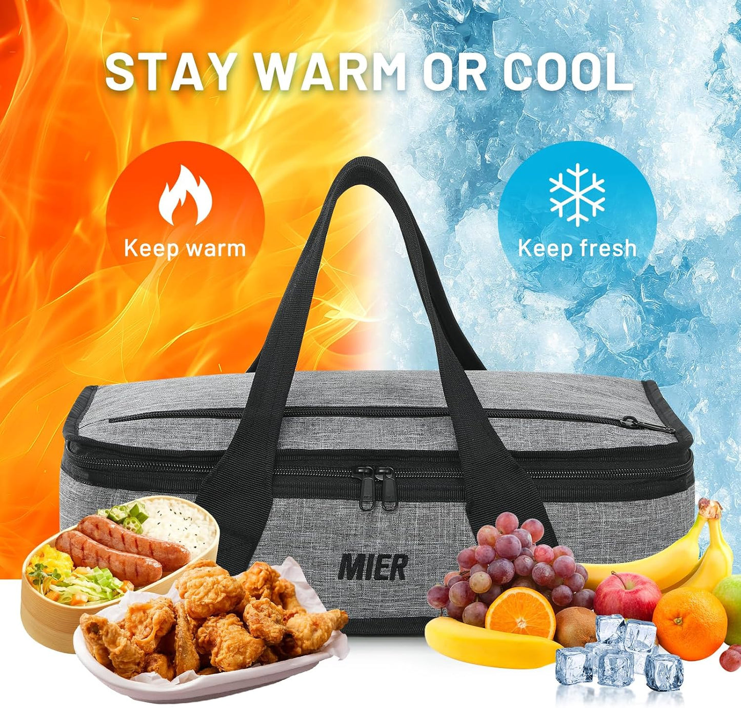 MIER Insulated Casserole Carrier for Hot or Cold Food Thermal Food Carrier Bag for Lasagna Potluck Parties Picnic Cookouts, Fits 9"x13" Baking Dish/Foil Pan, Red