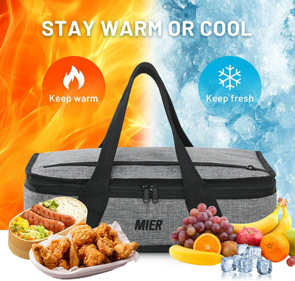 MIER Insulated Casserole Carrier for Hot or Cold Food Thermal Food Carrier Bag for Lasagna Potluck Parties Picnic Cookouts, Fits 9"x13" Baking Dish/Foil Pan, Red