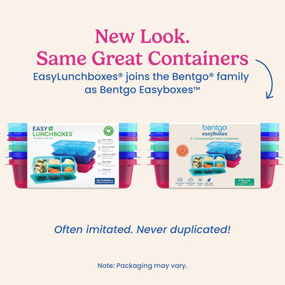 Bentgo Easyboxes - Reusable 5-Compartment Food Containers, Stackable 8-Piece Set, 4 Trays & 4 Lids, BPA-Free Food Storage for Meal Prep, School, & Work; Lunch Boxes with Patented Design (Classic)