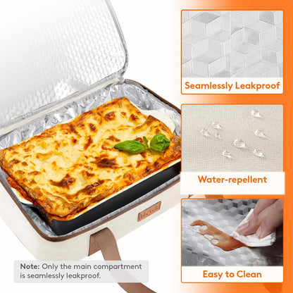 Lifewit Insulated Double Decker Casserole Carrier for Hot or Cold Food, Casserole Dish Carrying Case, Lasagna Holder for Potluck Parties, Picnic and Cookouts, Fits 9"x13" Baking Dish, Grey