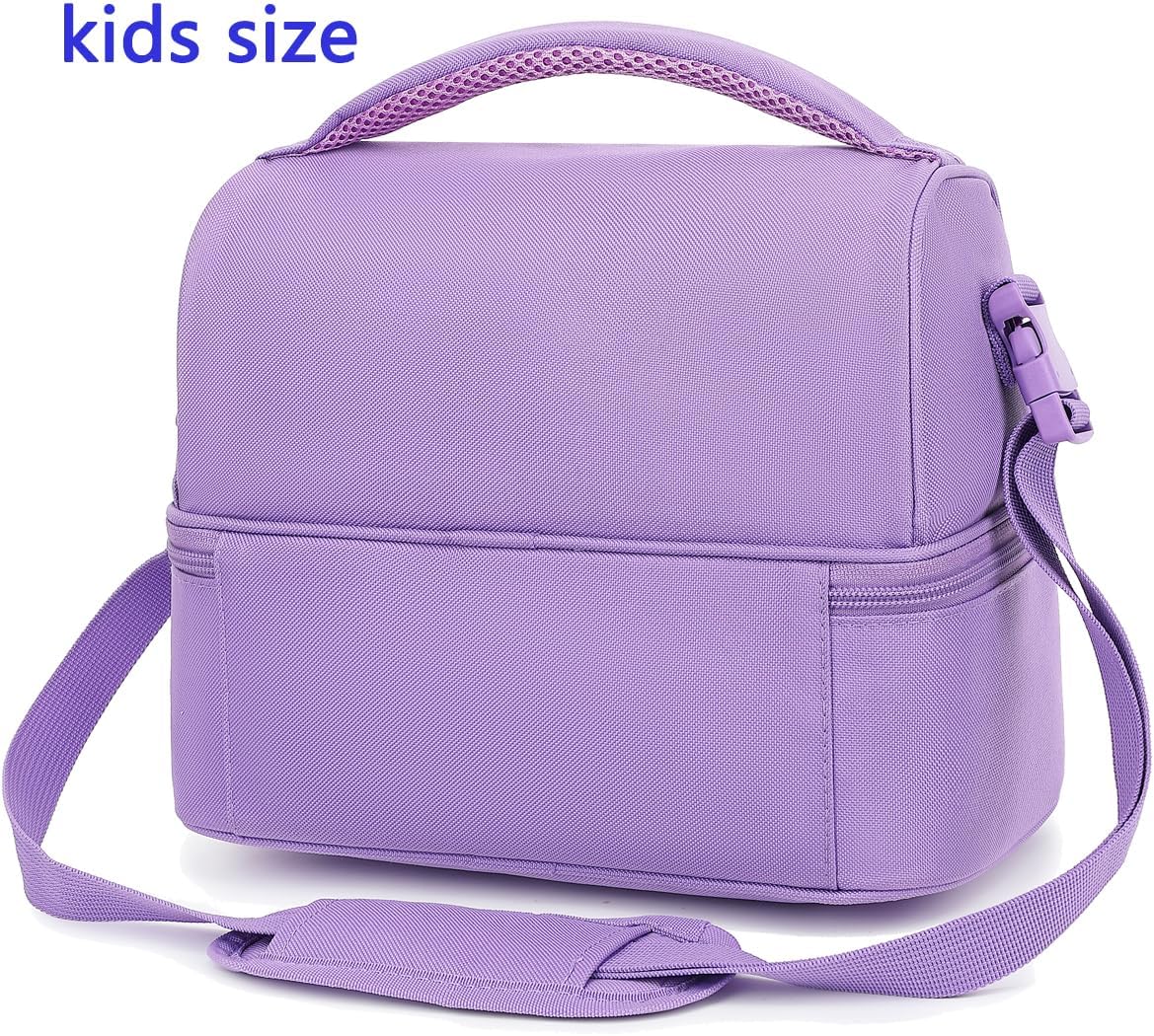 FlowFly Kids Double Decker Cooler Insulated Lunch Bag Large Tote for Boys, Girls, Men, Women, With Adjustable Strap, Unicorn