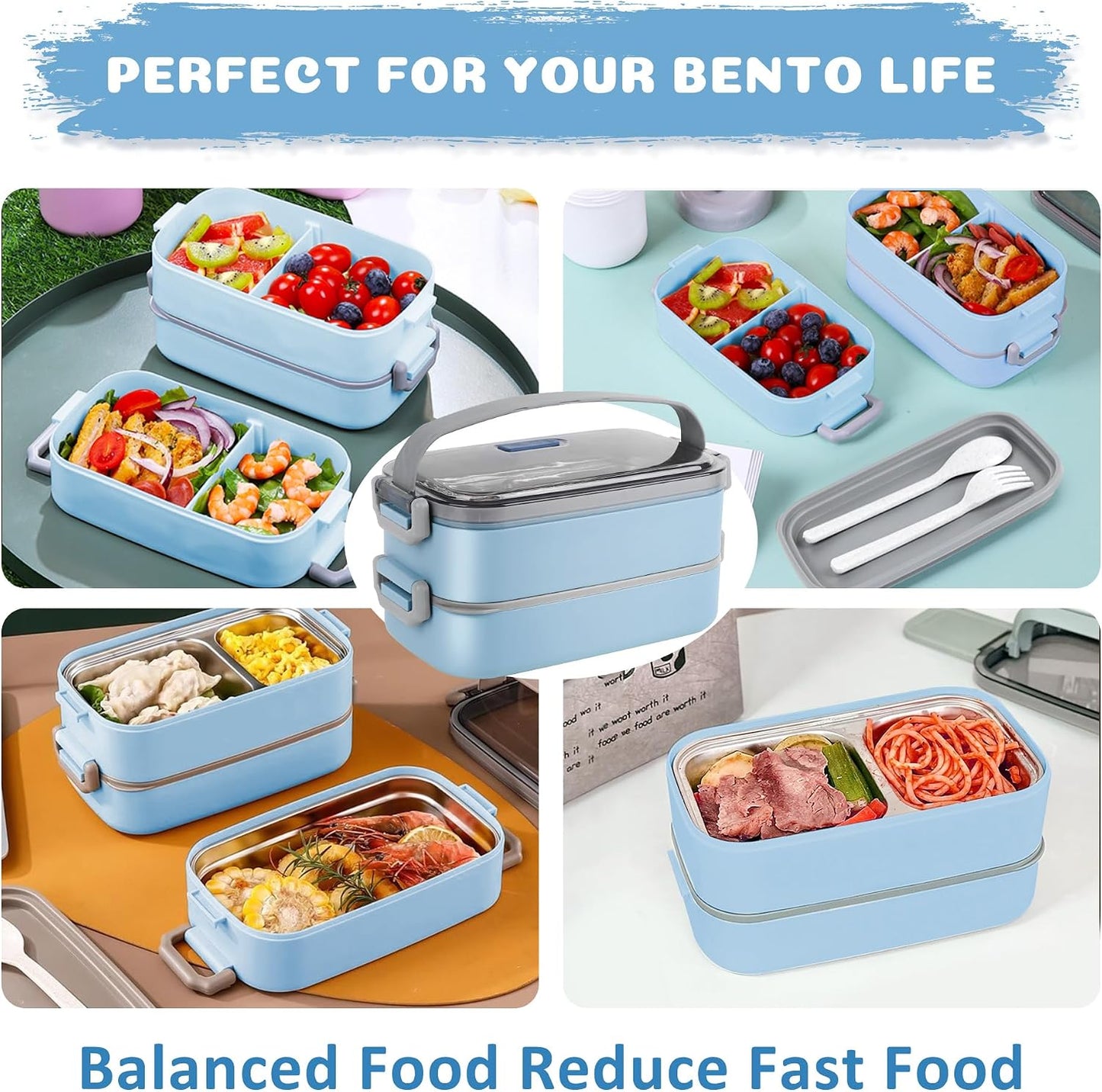 Stainless Steel Bento Box for Adults&Kids,Japanese Leakproof Lunch Box Divided Food Meal Storage Containers Set Stackable 2 Layer for Children School Picnic Beige