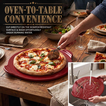 Geetery 14.5 Inch Glazed Ceramic Pizza Stone with Handles, Black