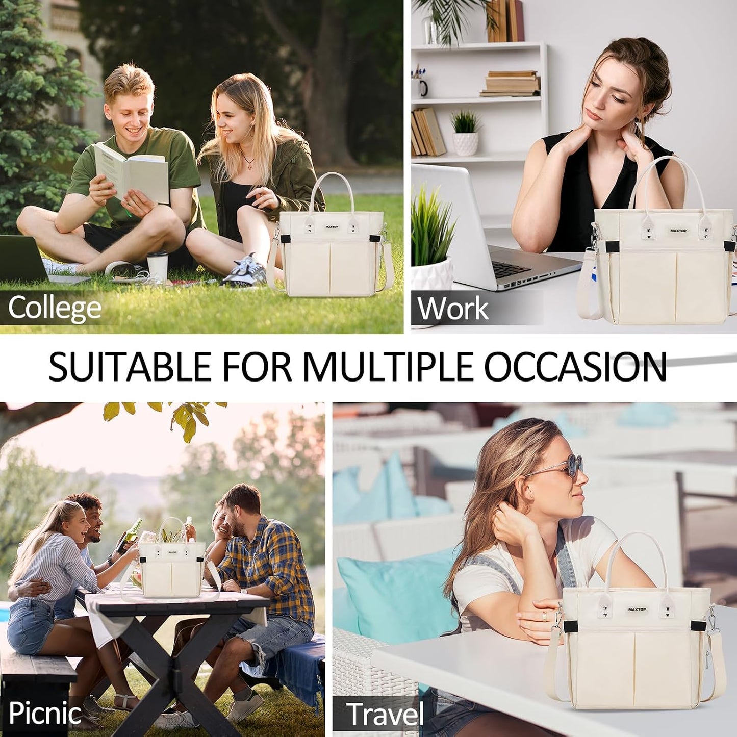 MAXTOP Lunch Bag Women for Work Insulated Thermal Lunch Box for Men with Wide-Open Pocket Reusable Leakproof Cooler Bags with Removable Shoulder Strap for Teacher Nurse Office Picnic Travel Black