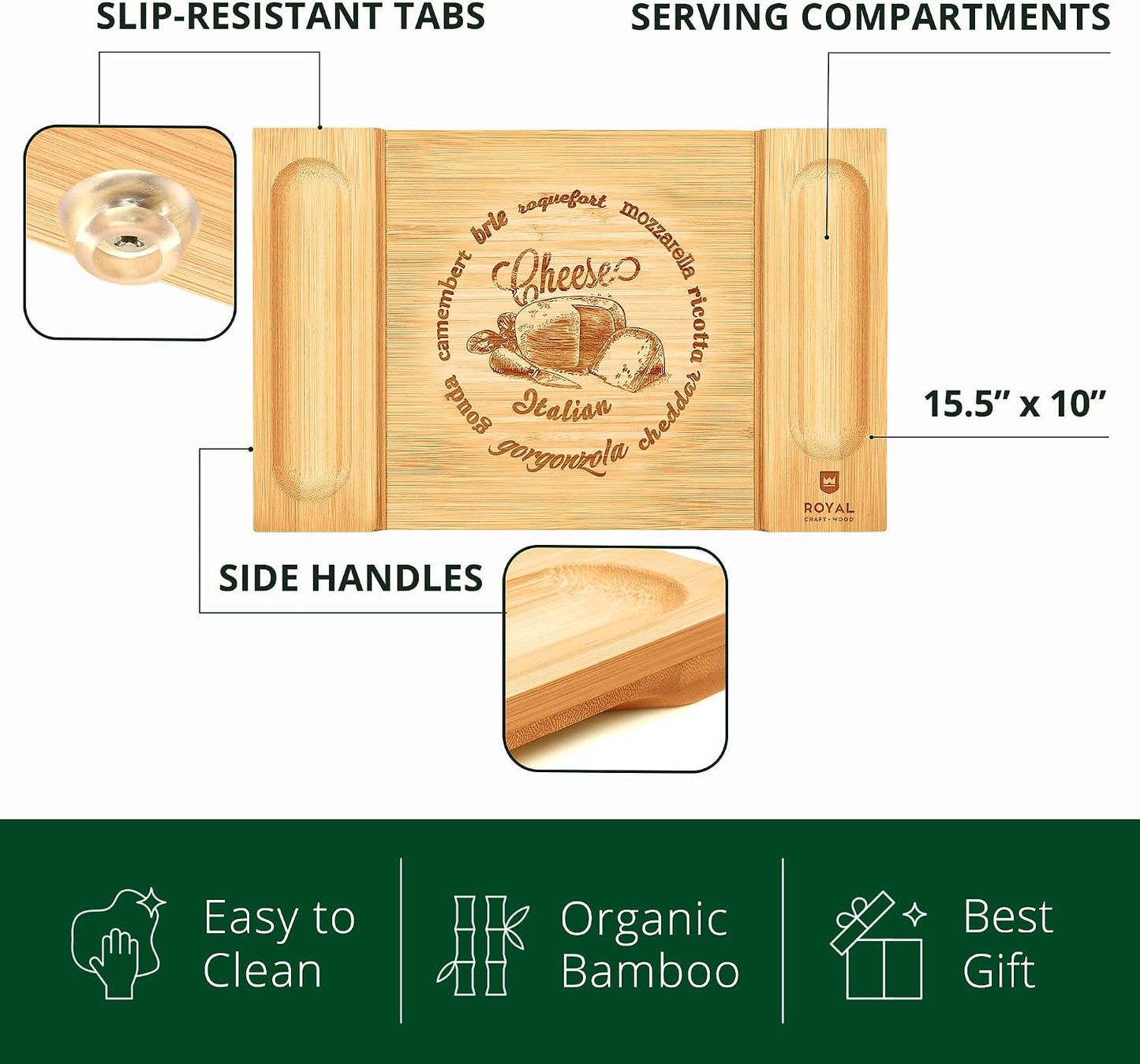 ROYAL CRAFT WOOD Premium Bamboo Charcuterie Board Set - Cheese Platter & Serving Tray & Serving Utensils - Perfect Housewarming Gift, Wedding, Bridal Shower Gift - Ideal for Entertaining and New Home