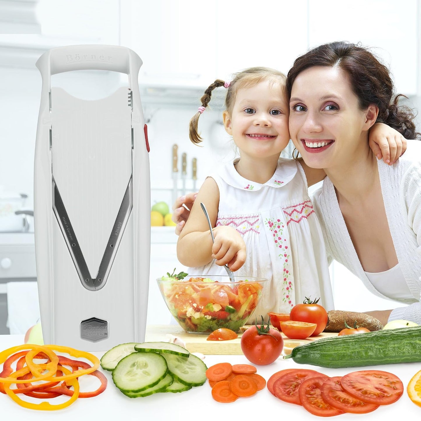 Börner Mandoline Slicer V5 (Basic Set) • Vegetable V-Slicer for Slices in 4 Thickness Settings • Stainless Steel V-Blade • Adjustable Kitchen Slicer for Vegetables & Fruits • Color: Green