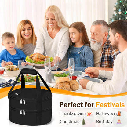 Round Insulated Casserole Carrier – 12" Portable Pie Carrier Bag for Hot or Cold Food, Leakproof Thermal Lunch Tote with Handle for Parties Picnic & Travel - Grey