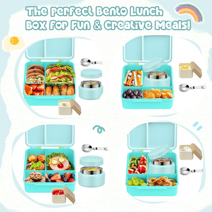Lunch Box Kids, Leak Proof 5 Compartment Bento Box for Kids, 13oz Thermo for Hot Food Kids Lunch Box,Hot Lunch Box for School Travel