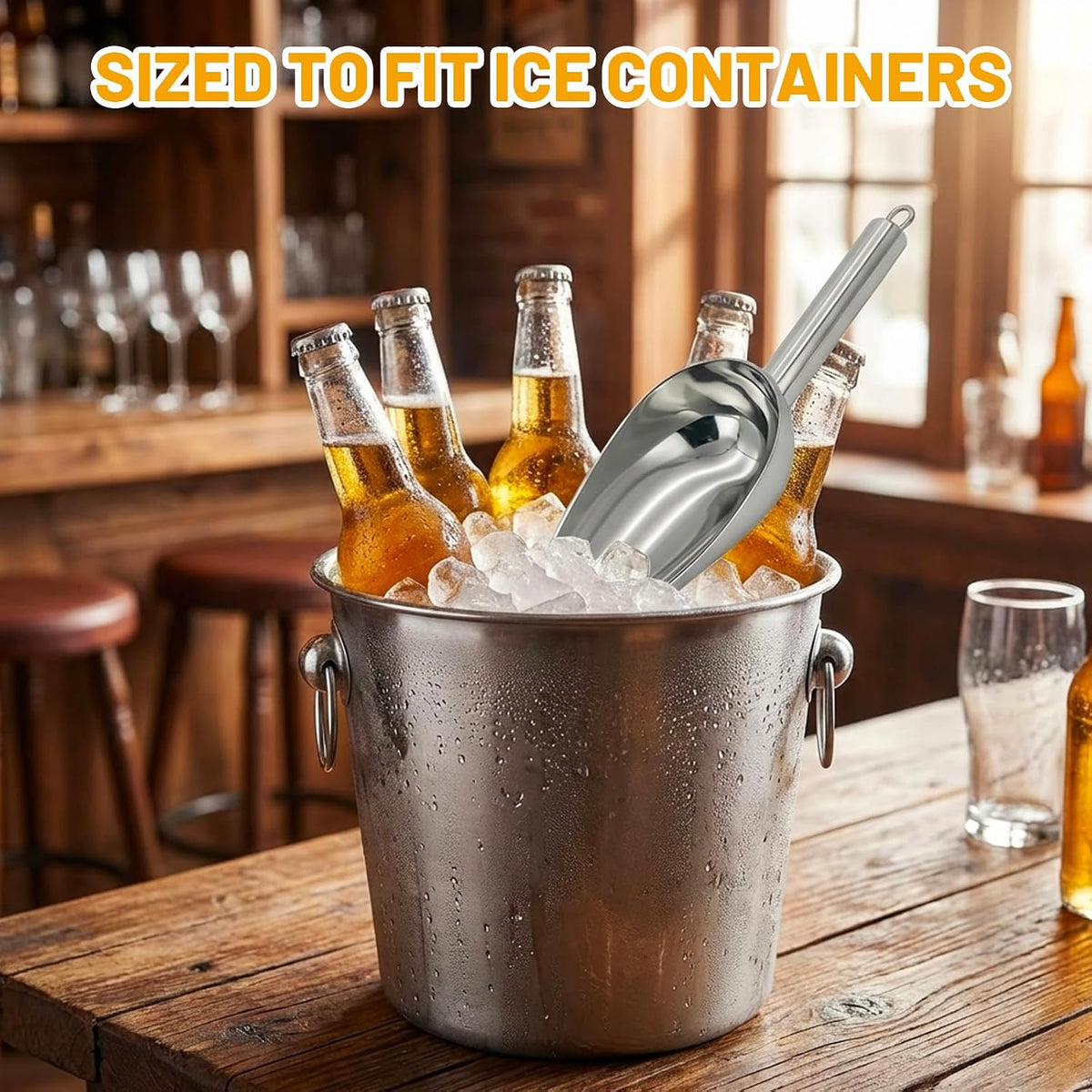Ice Tongs for Ice Bucket and Ice Cube Scoop Set, 2-Piece Stainless Steel Ice Bucket Accessories for Freezer and Party Serving, Compact Storage with Metal Hanging Ring for Wall Mount or Bar Tools