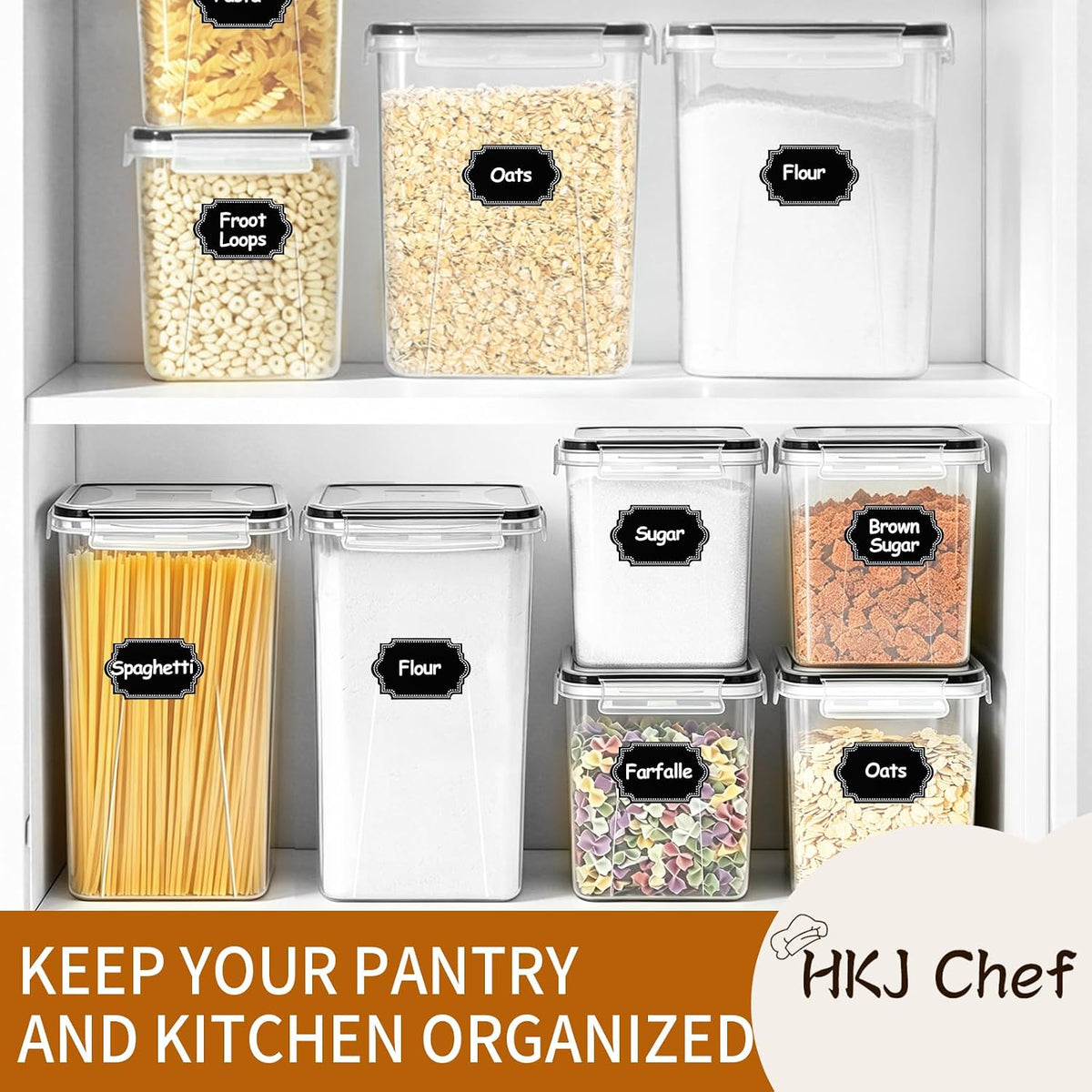 Flour Sugar Storage Containers, 10 Pack Large Airtight Food Storage Containers with Lids for Kitchen Pantry Organization and Storage, BPA Free Plastic Canisters Sets for Cereal, Rice and Baking