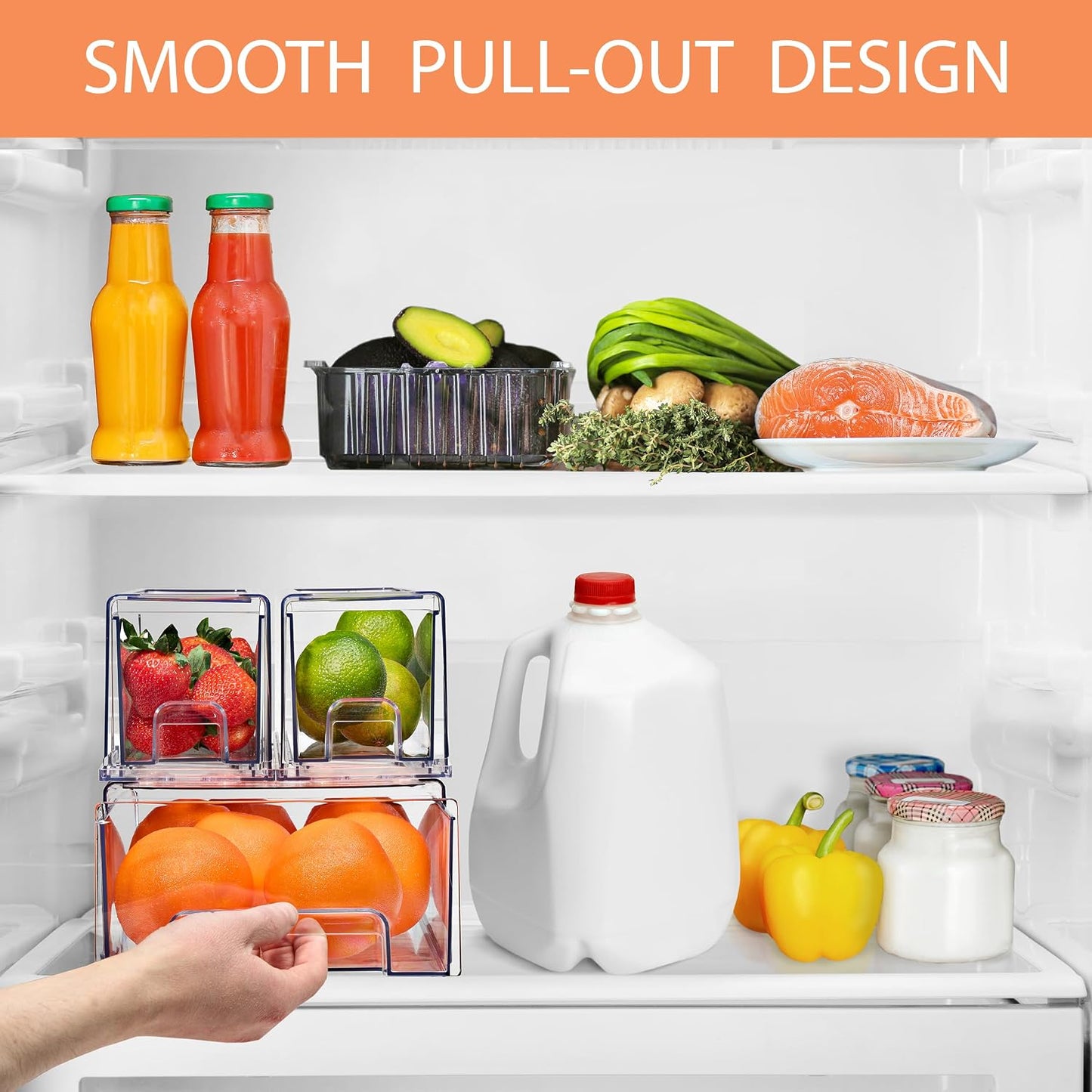 Sorbus Fridge Drawers - Clear Stackable Pull Out Refrigerator Organizer Bins - Food Storage Containers for Kitchen, Freezer, Vanity & Fridge (3 Pack | 1 Medium, 2 Small Stackable Drawer Bins)