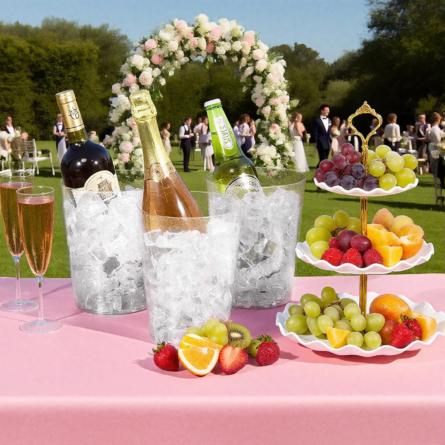 Tiawudi 12 Pack Plastic Ice Bucket For Parties, Silver Glitter Clear Wine Cooler for Wedding, Good as One Large Champagne Chiller Or Classic Wine Bottle Chiller
