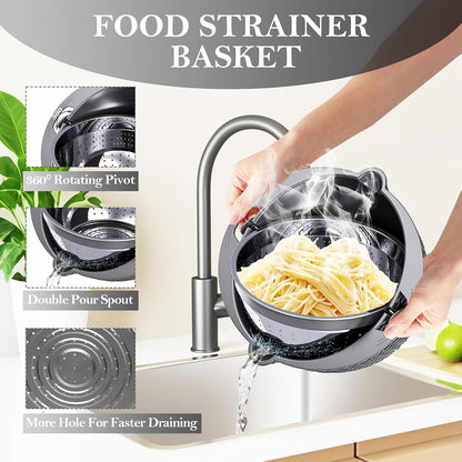 4-1 Colander with Bowl Set, Food Strainers and Colanders, Fruit Washing Bowl with Strainer, Rotatable Colander for Kitchen, Aesthetic Kitchen Gadget, Christmas & New Year Gifts - Beige