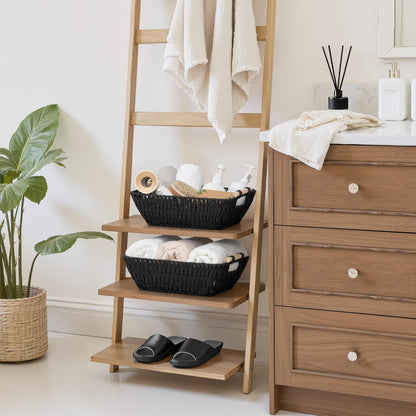StorageWorks Hand-Woven Storage Baskets with Wooden Handles, Water Hyacinth Wicker Baskets for Organizing, 2 Pack