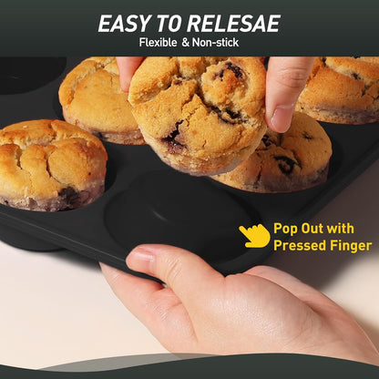 2 Pack 12 Cups Silicone Muffin Pan with Metal Reinforced Frame Regular Size Silicone Molds Cupcake Cake Baking Pans Cookie Baking Chocoflan Cupcake Mold Nonstick Muffin Tin Home Baking Supplies