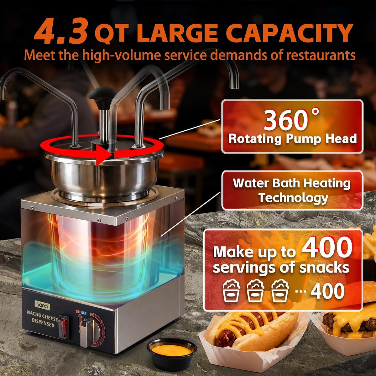 VONCI Nacho Cheese Dispenser, 2.8 Qt（2.5L） Nacho Cheese Warmer with Plastic Pump, Hot Fudge Dispenser with 6-Level Temperature Adjustment, Commercial Cheese Dispenser for Hot Fudge Cheese Caramel