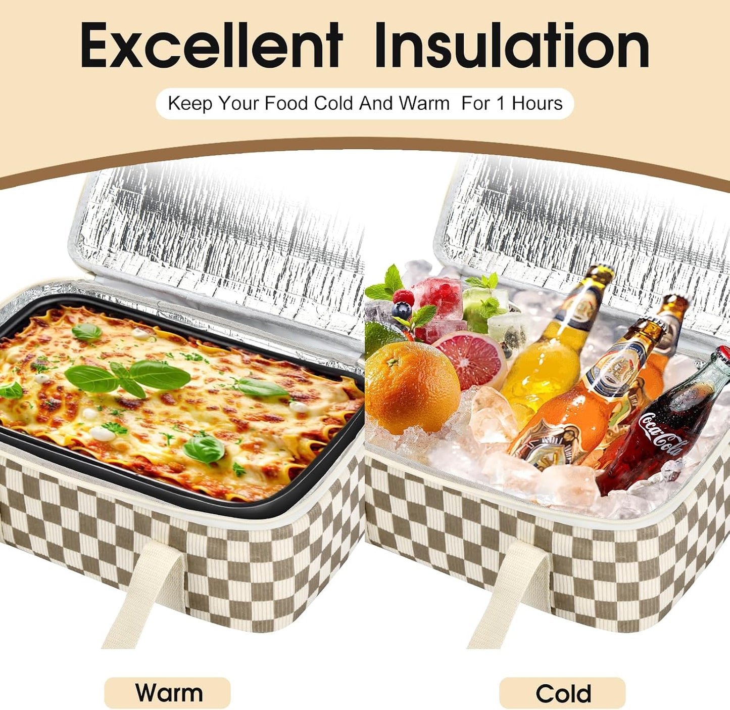 Insulated Casserole Carrier, Portable Casserole Carrier for Hot or Cold Food Lunch Tote Warmer or Cooler Bag, Lasagna Lunch Bag for Potluck Parties- Fits 9" x 13" Baking Dish-Charcoal Grey