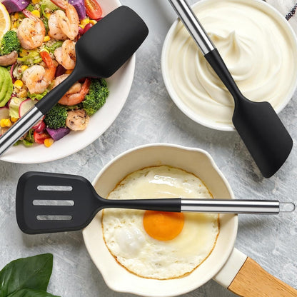 Silicone Kitchen Utensils Set, 5 PCS Heat Resistant Non Stick Cooking Tools, Silicone Spatula/Turner/Serving Spoon/Soup Ladle/Slotted Spoon, for Home and Camping