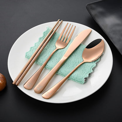 Boulder Bee | Travel Utensils Set | Reusable Camping Cutlery Set | Stainless Steel Flatware Set | Portable Silverware Set with Case | Includes Knife/Fork/Spoon/Straw/Cleaning Cloth/Case (Purple)