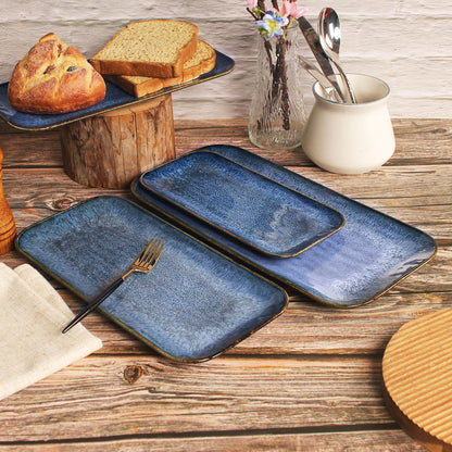 Porcelain Plate Set Large Serving Tray Set of 4, Reusable Serving Platters for Party Food, Cookie, Appetizer, Charcuterie, Snack, Dessert Display,Stackable Kitchen Dish 14.4 INCH