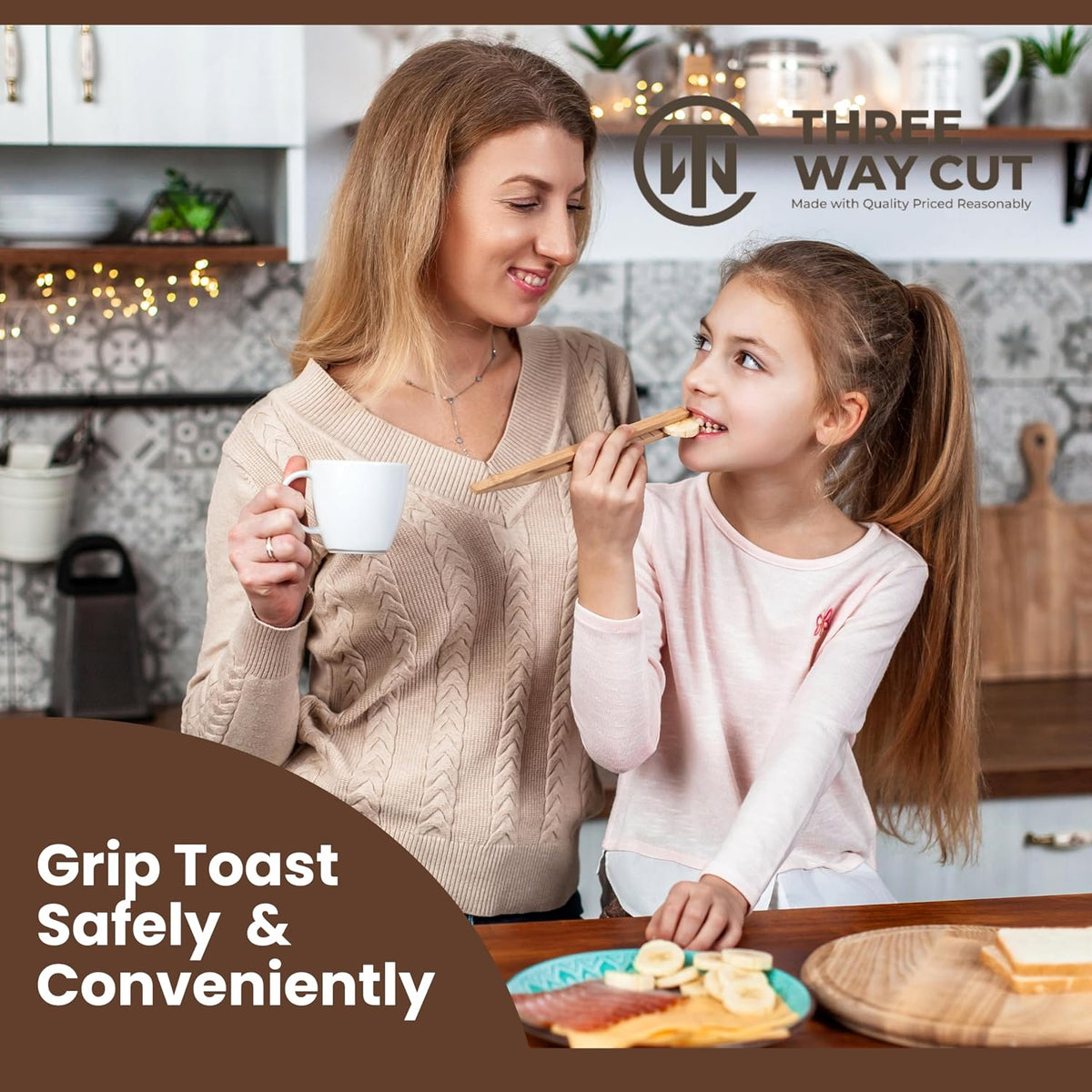 Toaster Tongs With Magnet | Kitchen Utensils For Cooking and Holding Toast Bacon Muffin Bagel Bread | 8 Inch Long Natural Non Toxic Bamboo