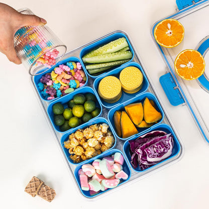 WACOI Divided Snack Serving Tray with Lid and Handle travel Snackle Box Charcuterie Container Portable Storage Organizer for Candy, Fruits, Nuts, Snacks 1Pack White