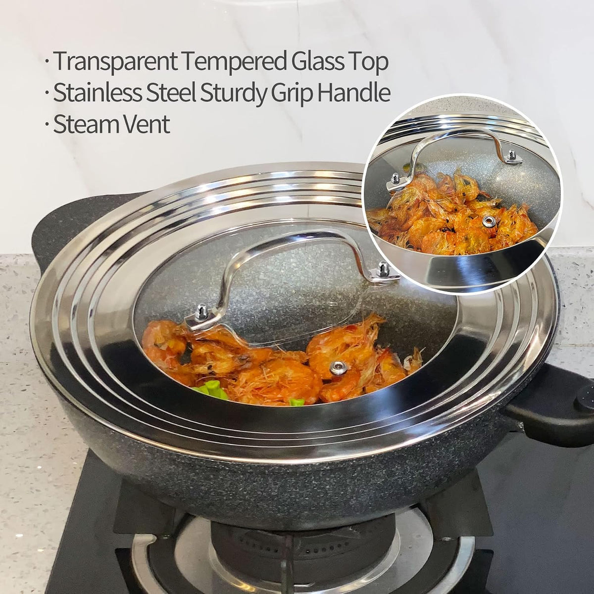 Stainless Steel Universal Lid for Pots, Pans and Skillets-Fits 7" to 12" Replacement Frying Pan Cover and Cast Iron Skillet Lid