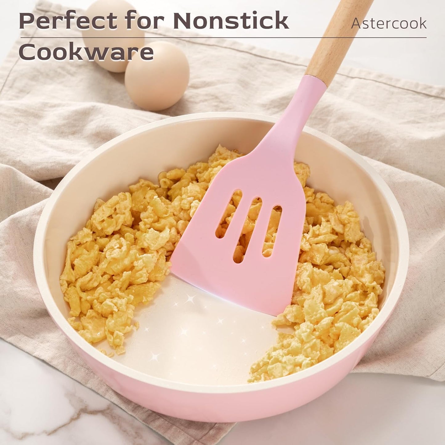 Astercook 39 PCS Kitchen Utensils Set, Silicone Cooking Utensil Sets with Wooden Handle, 446°F Heat Resistant Food Grade Spatula Set, BPA Free Kitchen Gadgets Tools Set & Spoons for Nonstick Cookware