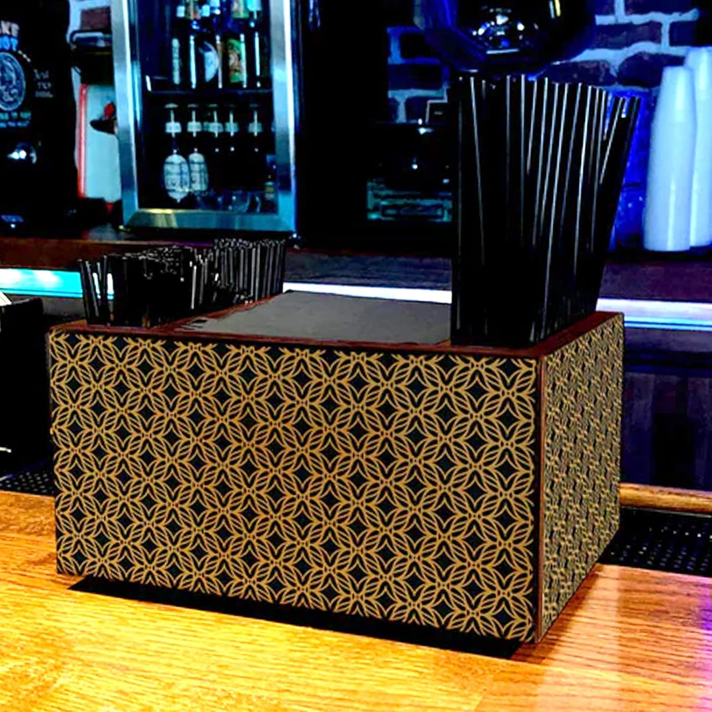 Wooden Utensil Holder Napkin Bar Caddy Parent (American Flag Black)