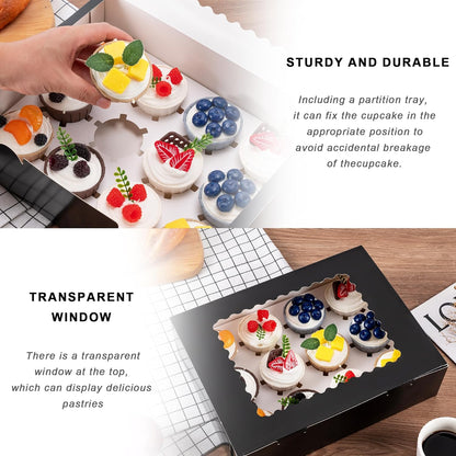 Hoewina 6PCS Cupcake Boxes - Hold 12 Count Cupcake Containers with Window, Food Grade Cupcake Holder Easy Transport and Presentation - Ideal for Cupcakes, Desserts, and More