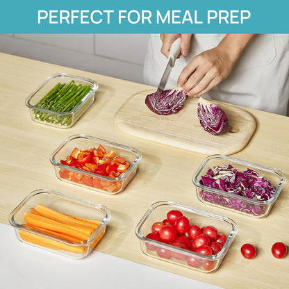 Vtopmart 10 Pack 35oz Glass Food Storage Containers with Lids, Meal Prep Containers, Airtight Reusable Lunch Container Set, Safe for Oven, Microwave, Freezer, and Dishwasher, Grey