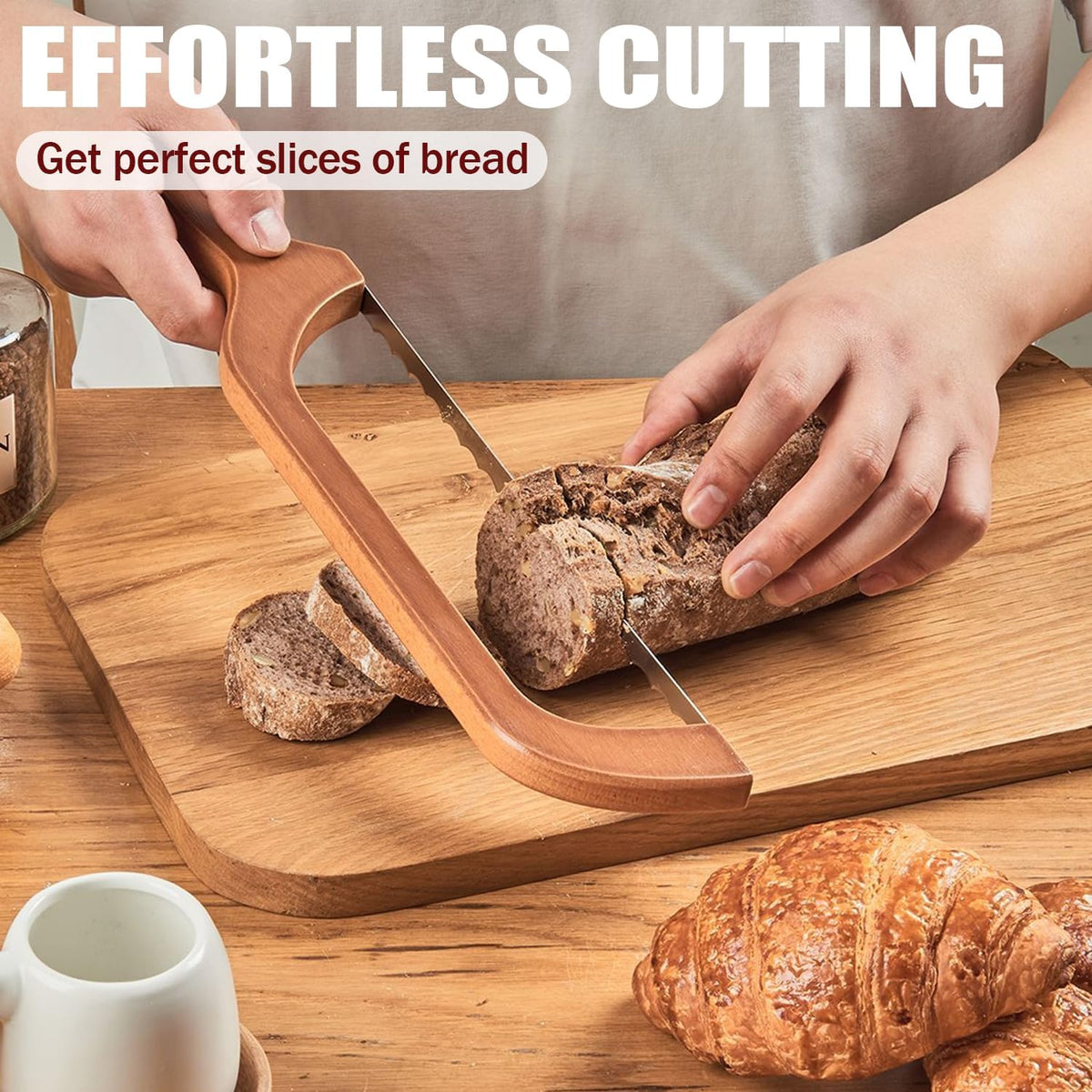 Adjustable Bread Slicer for Perfect Slices - Bread Knife for Homemade Bread with Thickness Guide - Premium Sharp Stainless Serrated Blade for Sourdough Baguettes Bagels Loaves