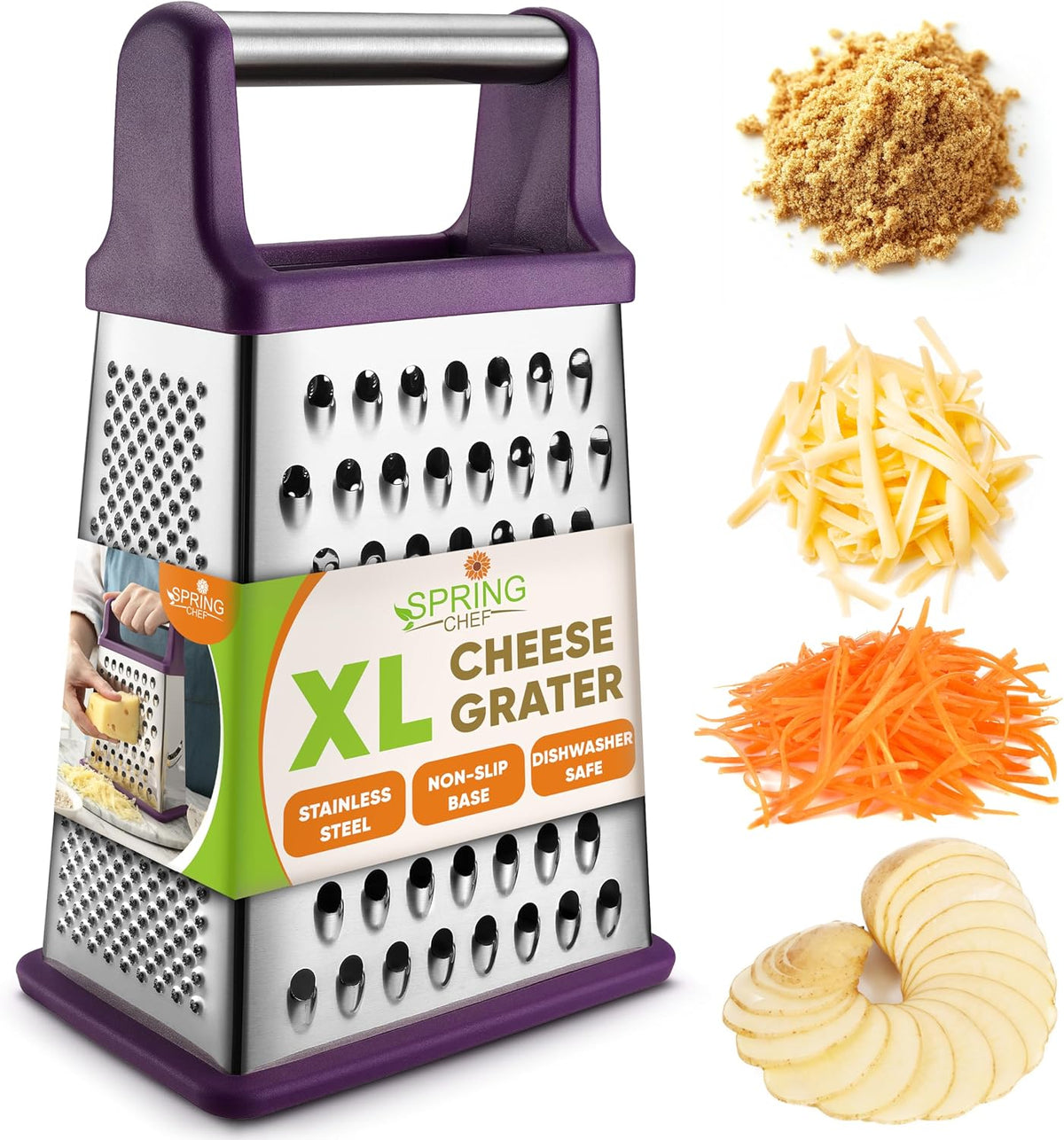 Spring Chef Stainless Steel XL Cheese Grater for Kitchen, Green