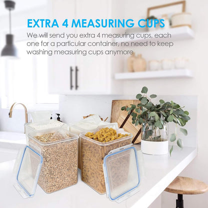 Vtopmart 4 PCS Large Food Storage Containers 5.2L / 175oz, 4 Pieces BPA Free Plastic Airtight Canisters for Flour, Sugar, Baking Supplies, Rice with Lids, 4 Measuring Cups and 24 Labels, Black