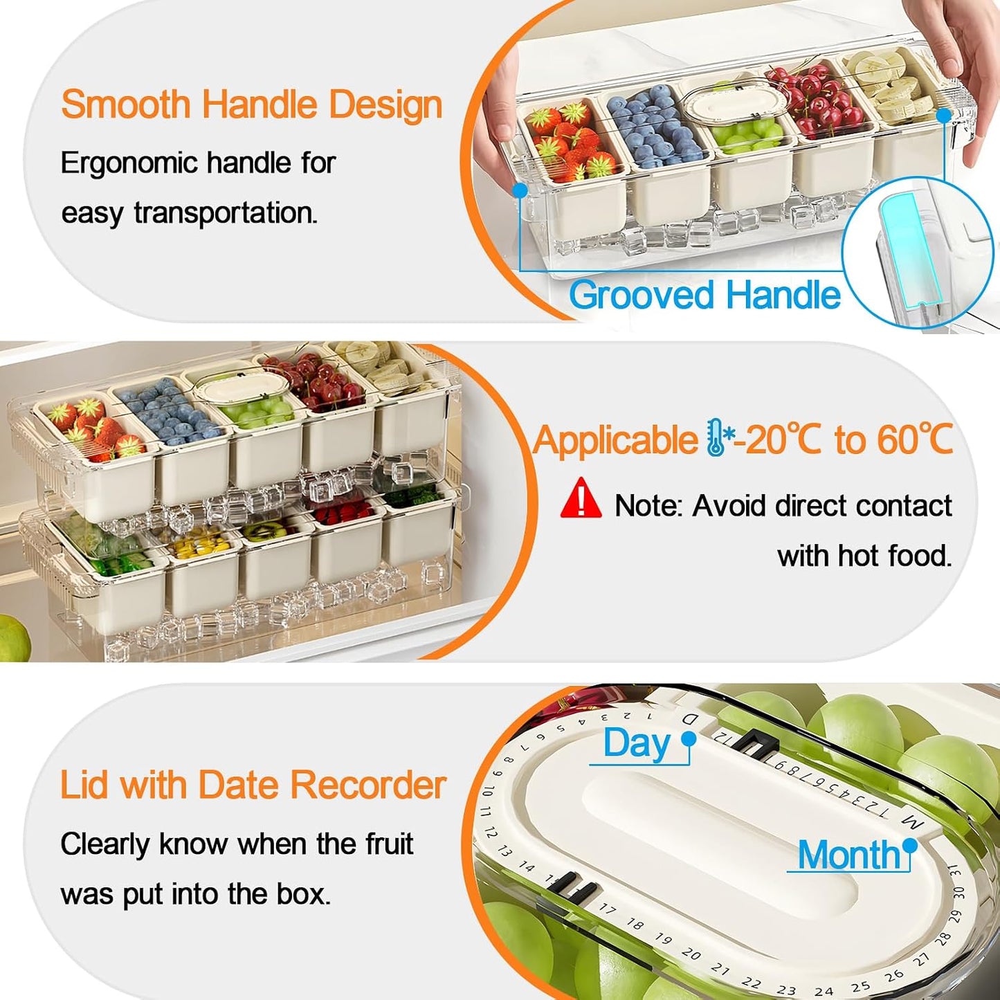 SVNNELP Ice Chilled Condiment Caddy Containers Server with Lid,Serving Fruit Tray Platter with 5 Removable Compartments,Garnish Tray for Party Supplies & Bar Accessories for Taco,Salad