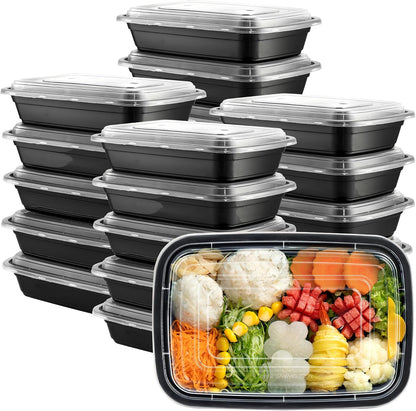 GUSTO [24 oz - 50 Count 3-Compartment Meal Prep Containers with Lids – Reusable, Microwaveable, Dishwasher & Freezer Safe, BPA-Free Food Storage Boxes for Portion Control (Formerly Comfy Package)