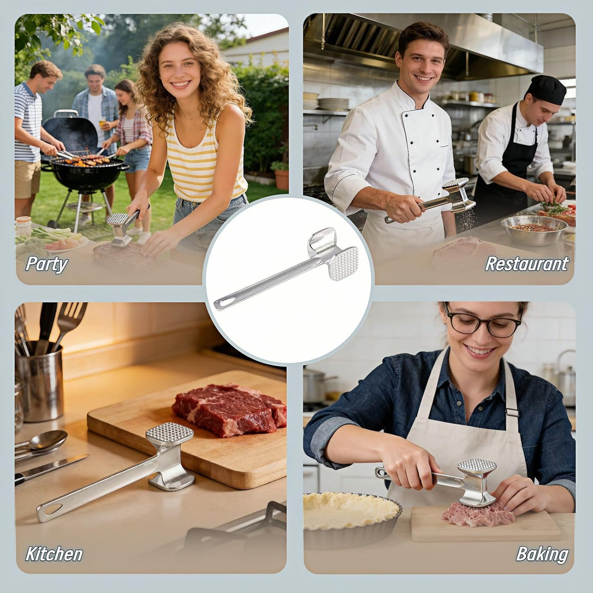 Meat Tenderizer Tool – Double-Sided Heavy Duty Mallet for Steak, Beef, Fish – Ergonomic Non-Slip Handle, Rustproof Aluminum, Easy Hang Storage