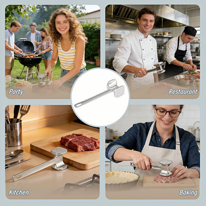 Meat Tenderizer Tool – Double-Sided Heavy Duty Mallet for Steak, Beef, Fish – Ergonomic Non-Slip Handle, Rustproof Aluminum, Easy Hang Storage