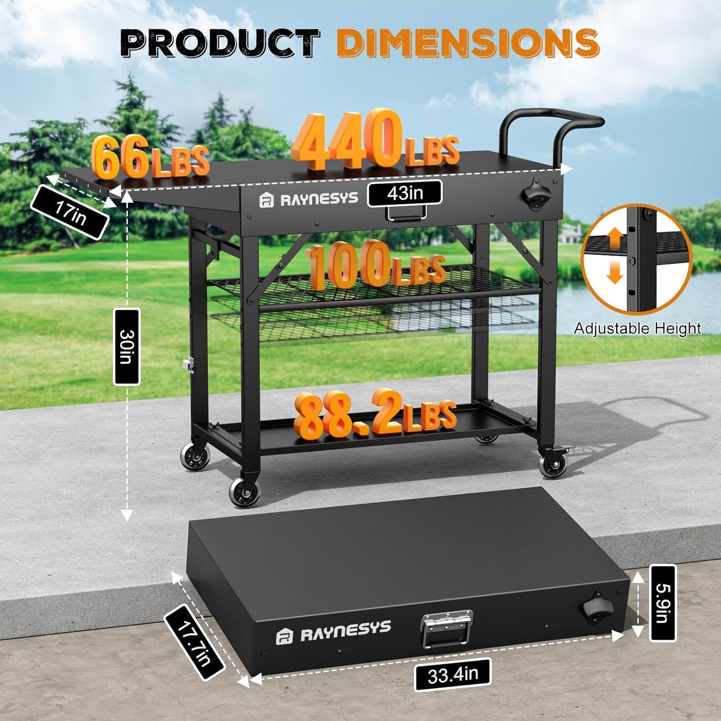 Outdoor Griddle Table, Blackstone Griddle Stand, 440lbs Folding Grill Cart, Pizza Oven Table Stand for Onni,Food Prep Table with Wheels for Outdoor BBQ Camp Ninja Woodfire Grill Stand, 31"W x 17"D
