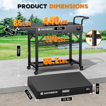 Outdoor Griddle Table, Blackstone Griddle Stand, 440lbs Folding Grill Cart, Pizza Oven Table Stand for Onni,Food Prep Table with Wheels for Outdoor BBQ Camp Ninja Woodfire Grill Stand, 31"W x 17"D