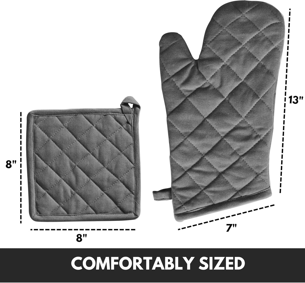 Oven Mitt (7"x13") & Pot Holder (8"x8") 100% Cotton Set of Heat Resistant Oven Gloves & Hot Pads for Gifts, BBQ, Cooking, Baking, Thanksgiving - Mustard Yellow