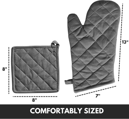 Oven Mitt (7"x13") & Pot Holder (8"x8") 100% Cotton Set of Heat Resistant Oven Gloves & Hot Pads for Gifts, BBQ, Cooking, Baking, Thanksgiving - Mustard Yellow