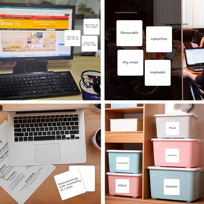 SVNOOC Multi-Use Removable Dry Erase Labels Stickers, White, Reusable Sticky Notes for Kitchen Office School All Purpose Use(1.25 * 3.5 inches White)