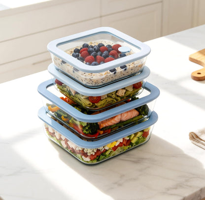 Urban Green Glass Food Container Set with Glass Lid, 5 Pack, Meal Prep Containers with Silicone Framed Airtight Lid, Leakproof, 100% Plastic Free