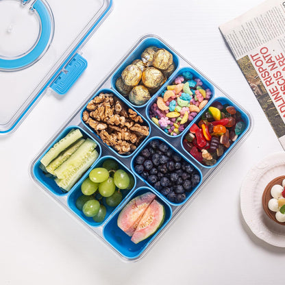 Dingerjar Divided Serving Tray with Lid and Handle - Snackle Box Charcuterie Container for Portable Snack Platters - Clear Organizer for Candy, Fruits, Nuts, Snacks - Perfect for Party, Entertaining