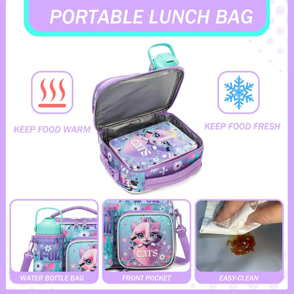 Kids Bento Lunch Box with 6 Compartments Girls Lunch Box with Lunch Bag,Stainless Steel Water Bottle,Ice Pack & Utensils Set,Birthday Gifts for Ages 3-12 Back to School Toddler Girls